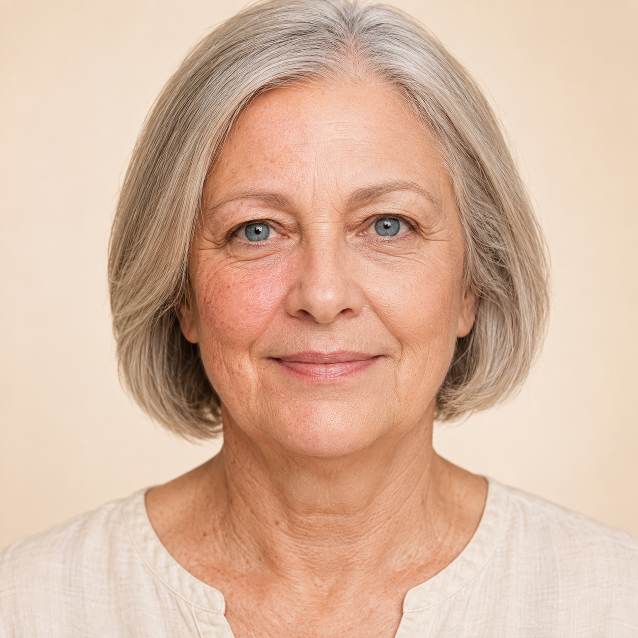 Ilustracja makijażu na cerze dojrzałej: lewa połowa bez podkładu, prawa z podkładem